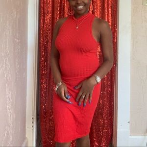 Red ribbed tank dress